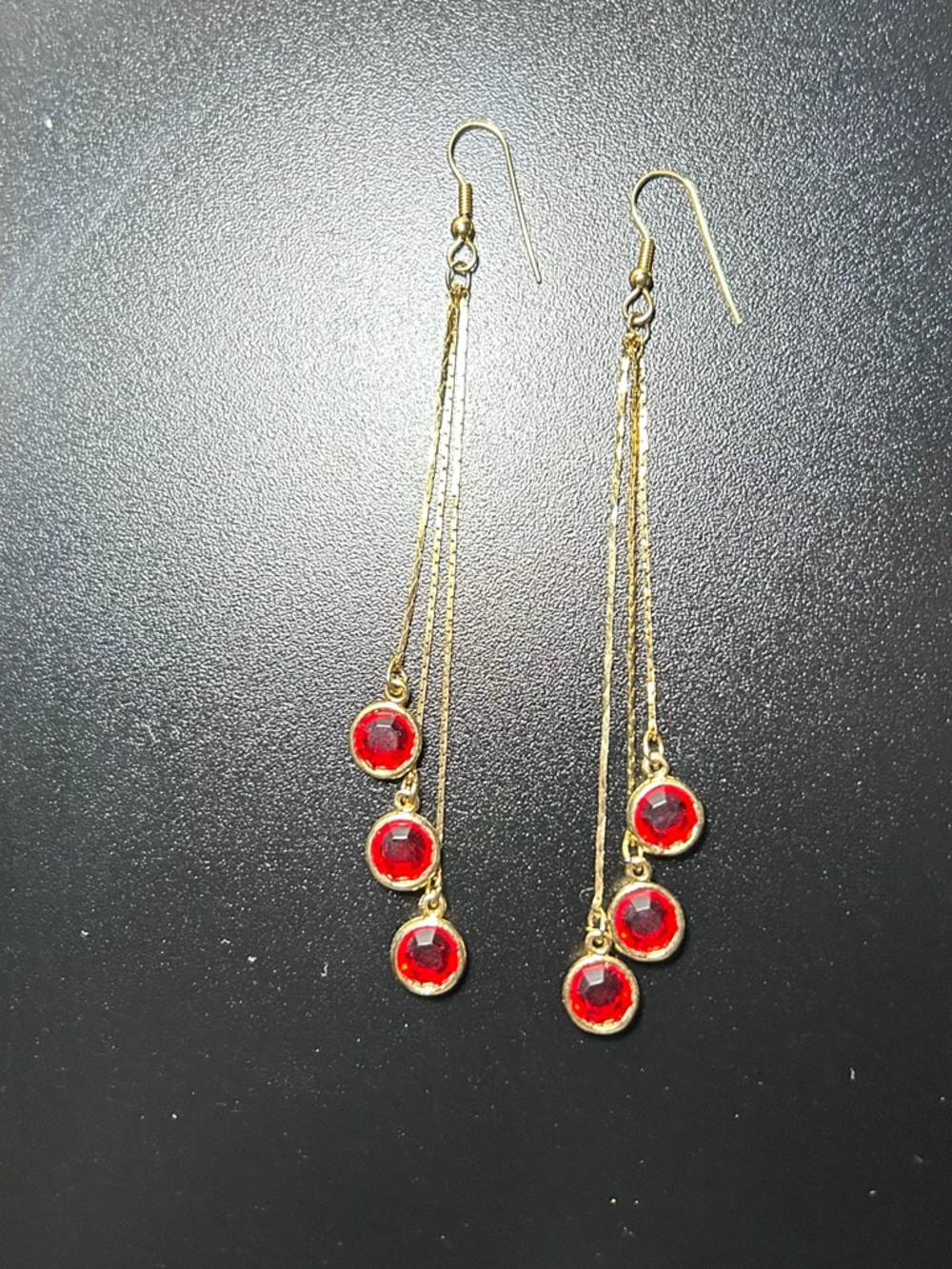 Gold Drop Earrings with Red Gemstones